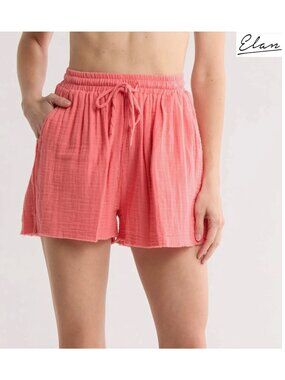 ELAN NWT IVY RAW HEM COTTON COVER-UP CORAL SHORTS. SIZE M